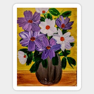 Abstract purple and white floweres im a silver vase Sticker